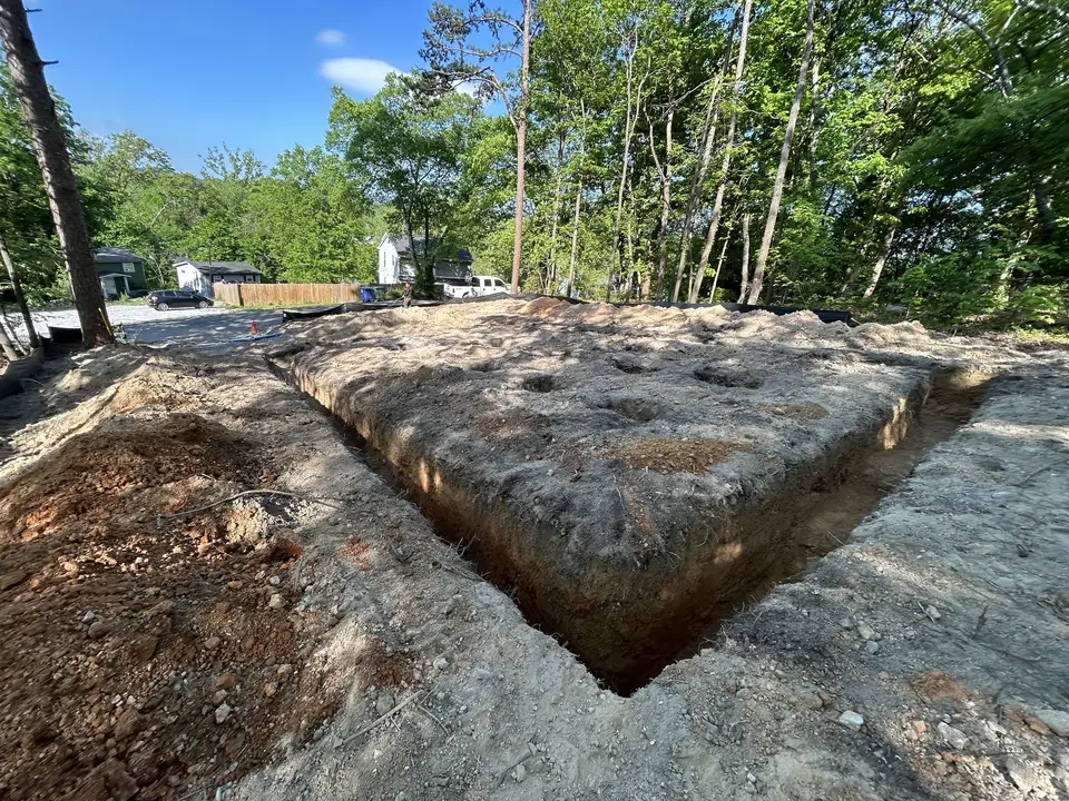Footing trenches cut into a graded building pad